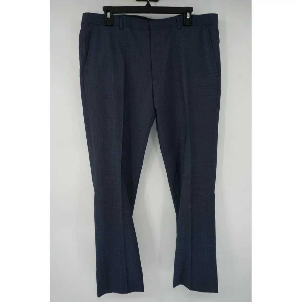 Hugo Boss Dress Pants Blue Wool Blend Flat Front‎ Regular Fit Men's 38x30